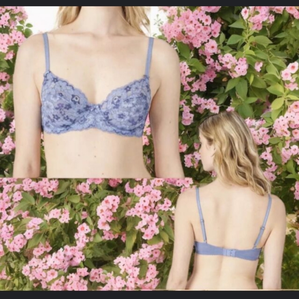 Adore Me-Chelsea Floral Contour Unlined Lace Detail Bra (Purple/Blue)-34B